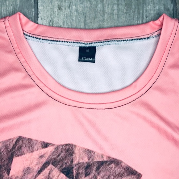 Pink 3D Print Graphic Tee Polyester Shirt - Picture 2 of 3